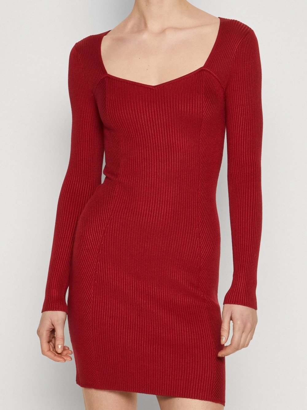 Abercrombie & Fitch Deep Red Ribbed Long-Sleeve Knit Dress